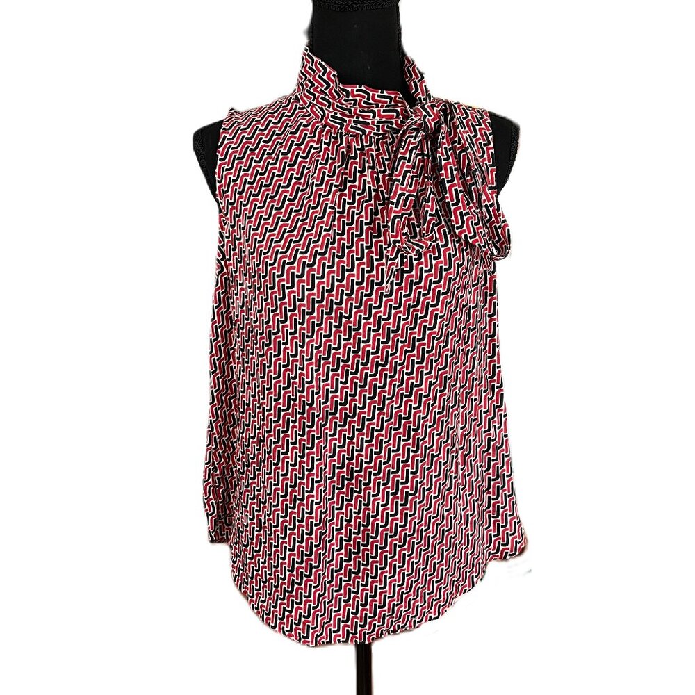 Joie Womens 100% Silk Patterned Tank | Button Neck | Tie Neck | Large